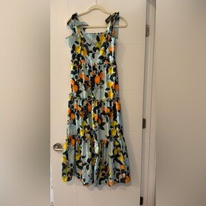 SHEIN Orange and Yellow Ruffled Tiered Maxi Sundress